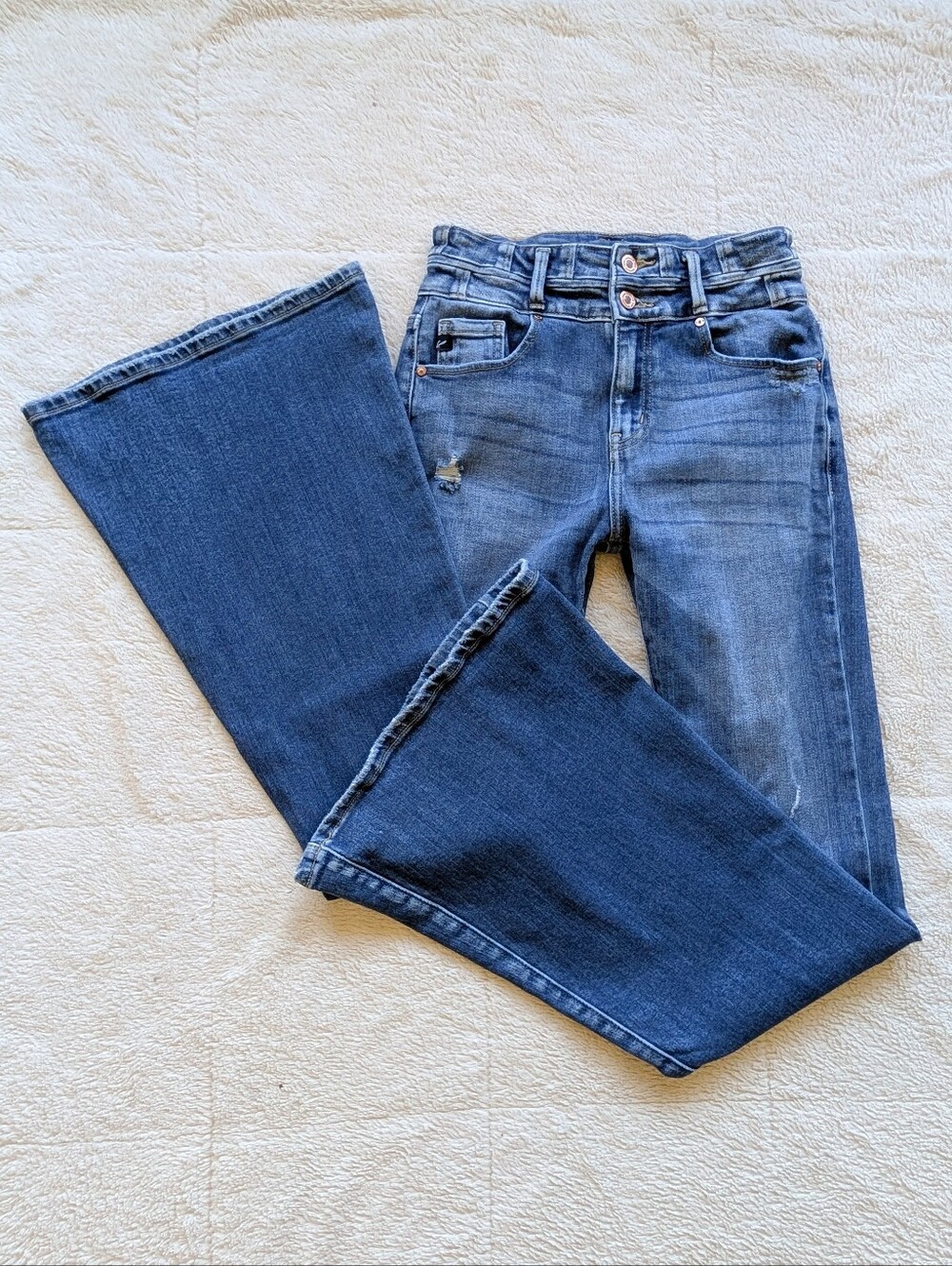 Kancan Mid Rise Distressed Flare Leg Jeans